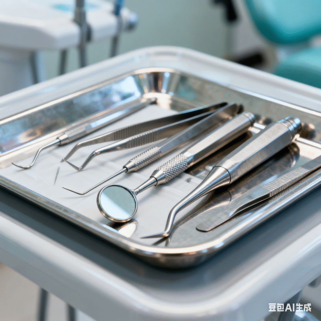 An intuitive instrument tray, a key component of ergonomics in dental chairs for efficient workflow.