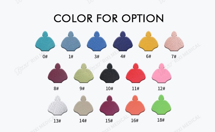 RIXI dental chair upholstery color swatches numbered for buyer selection